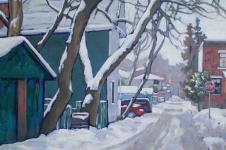 Woodbine Lane at Rosedale (Old Ottawa South) - acrylic on wood, 21 x 26 in, 53 x 66 cm, 2011, SOLD
