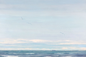 A Distant Ship, acrylic on canvas, 48 x 48 in, 122 x 122 cm, framed, $5100