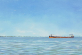 A New Ship in Town, acrylic on canvas, 18 x 36 in, 46 x 91 cm, framed, $1900