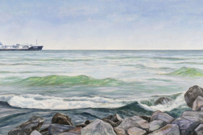 A Passing Ship, acrylic on birch panel, 30 x 60 in, 76 x 152 cm, framed, $4700