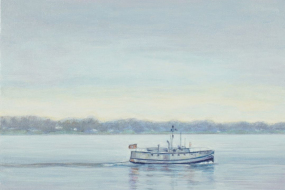 Fish Tug, acrylic on canvas, 12 x 12 in, 30 x 30 cm, framed, $600