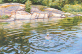 Summer Pleasures, acrylic on birch panel, 9 x 12 in, 23 x 30 cm, framed, $450