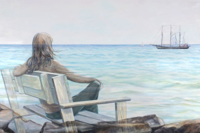 Time Travel, acrylic on canvas, 36 x 72 in, 91 x 183 cm, framed, $5400