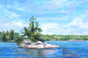 Tiny Island, acrylic on birch panel, 6 x 8 in, 15 x 20 cm, framed, $200